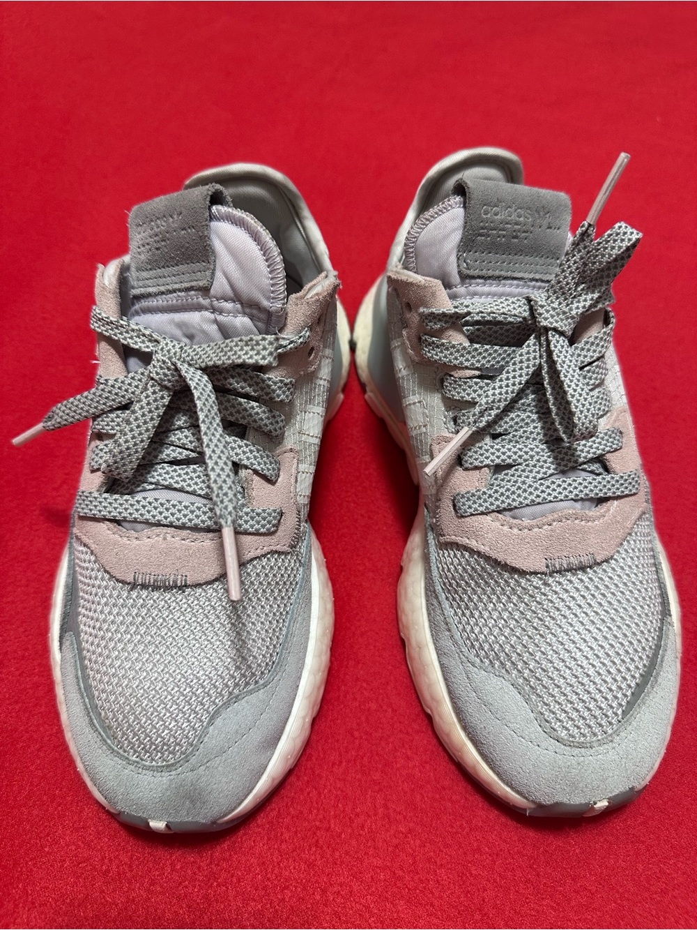 adidas Women's Gray and Light Pink Mesh Suede Sneakers